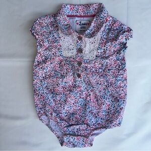 Levi’s Baby Girl Floral Romper 12M Pink Blue Collared Ruffle Bodysuit